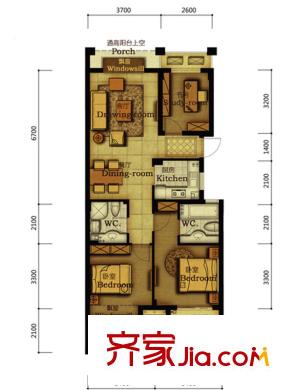 德信早城戶型圖6號(hào)樓B戶型 3室2廳1衛(wèi)1廚