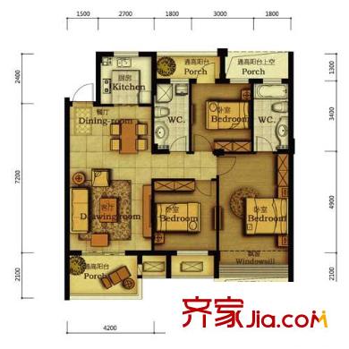 德信早城戶型圖117方戶型圖 3室2廳2衛(wèi)1廚