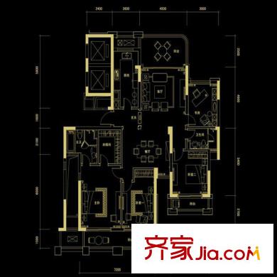 彩虹豪庭戶型圖六號(hào)樓中間套D戶型 4室2廳2衛(wèi)1廚