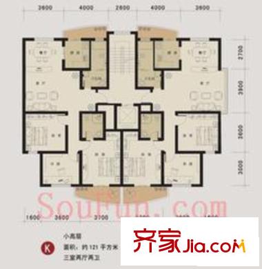 盛世嘉園戶(hù)型圖小高層K戶(hù)型 3室2廳2衛(wèi)1廚