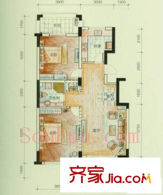 云溪香山戶型圖G戶型圖 2室2廳1衛(wèi)1廚