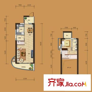 金隅觀瀾時(shí)代2、3號(hào)樓B戶型躍層 1室2廳1衛(wèi)1廚