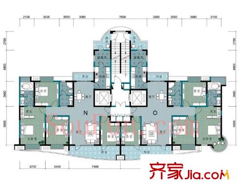 文鼎苑戶型圖14#樓N 4室2廳2衛(wèi)1廚