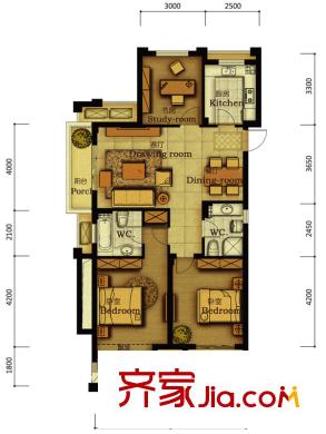 德信早城戶型圖6號(hào)樓E戶型 3室2廳2衛(wèi)1廚