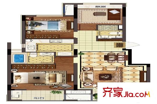 新城平方米平方米平層洋房H戶型約85方-可變3房2衛(wèi) 3室2廳2衛(wèi)1廚