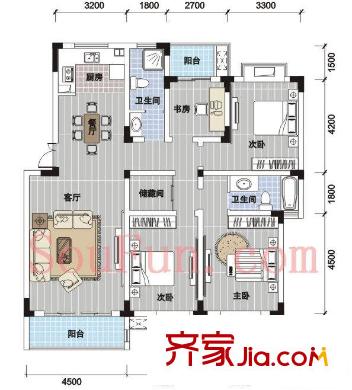 溫興風(fēng)情苑戶型圖4室 戶型圖 4室2廳2衛(wèi)1廚