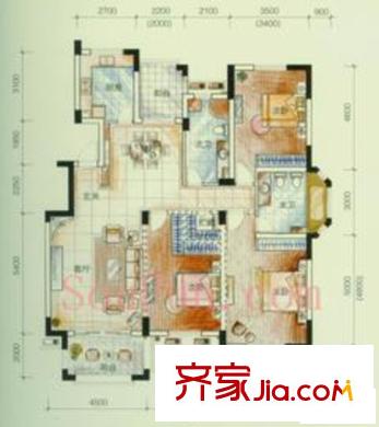 云溪香山戶型圖E戶型圖 3室2廳2衛(wèi)1廚