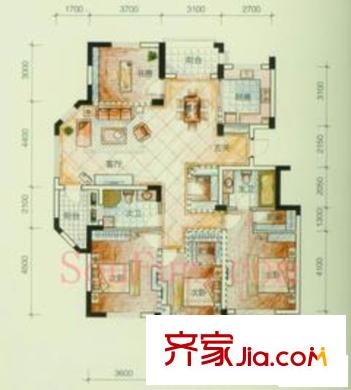 云溪香山戶型圖H戶型圖 4室2廳2衛(wèi)1廚