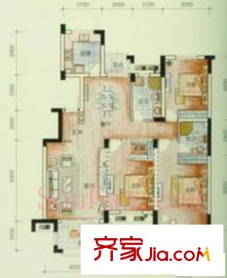云溪香山戶型圖F戶型圖 3室2廳2衛(wèi)1廚