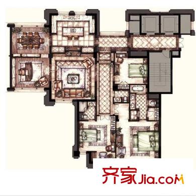 公元沐橋圖原公寓F1戶型圖 3室2廳3衛(wèi)1廚
