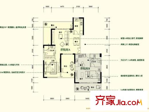 新帝朗郡2、4號樓奇數(shù)層AB戶型 1室3廳1衛(wèi)1廚