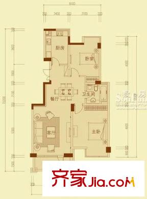 麗江公寓戶型圖B戶型114方 2室2廳1衛(wèi)1廚