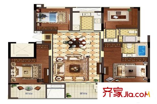 新城平方米平方米平層洋房Ｅ戶型約116平方米-可變4房2廳2衛(wèi) 4室2廳2衛(wèi)1廚