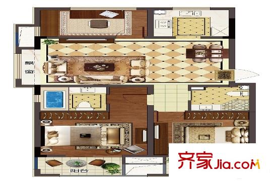 新城平方米平方米平層洋房D戶型約87平方米-可變3房2廳2衛(wèi) 3室2廳2衛(wèi)1廚