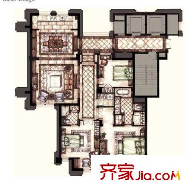 公元沐橋圖原公寓F2戶型圖 3室2廳2衛(wèi)2廚