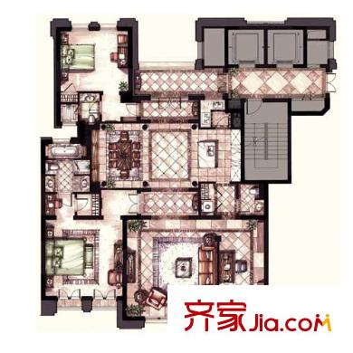 公元沐橋圖原公寓E1-1戶型圖 3室2廳3衛(wèi)1廚