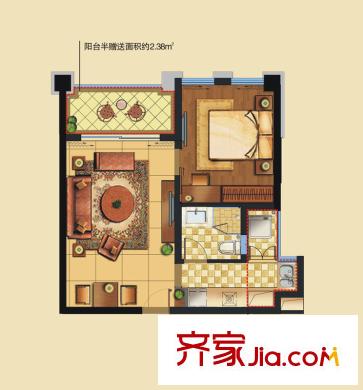 欣北錢江國際廣場5號(hào)樓A戶型 1室1廳1衛(wèi)1廚