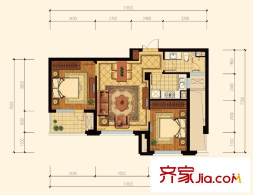 美好桂花金座B戶型 2室2廳1衛(wèi)1廚