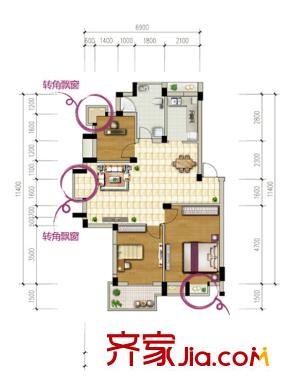 廣和美地蘭庭E戶型圖 87.9 3室2廳1衛(wèi)1廚