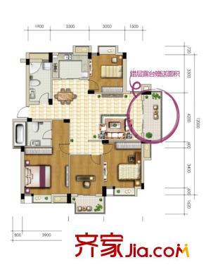 廣和美地蘭庭F戶型圖 129.6 4室2廳2衛(wèi)1廚