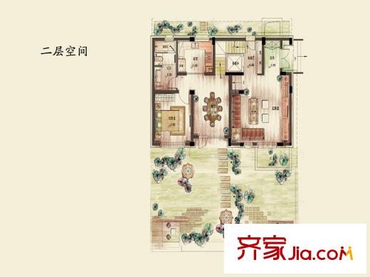 朗詩美麗洲雙拼別墅二層戶型圖 2室1廳1衛(wèi)1廚