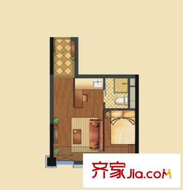 欣北錢江國際廣場4號(hào)樓F戶型 1室1廳1衛(wèi)1廚