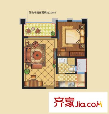 欣北錢江國際廣場5號(hào)樓C戶型 1室1廳1衛(wèi)1廚