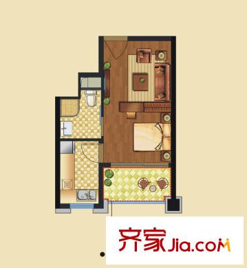 欣北錢江國際廣場5號(hào)樓E戶型 1室1廳1衛(wèi)1廚