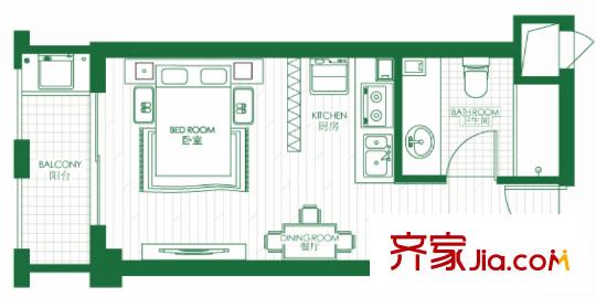 華盛達(dá)堂巢A2戶型 1室1廳1衛(wèi)1廚