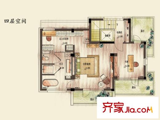朗詩美麗洲雙拼別墅四層戶型圖 2室