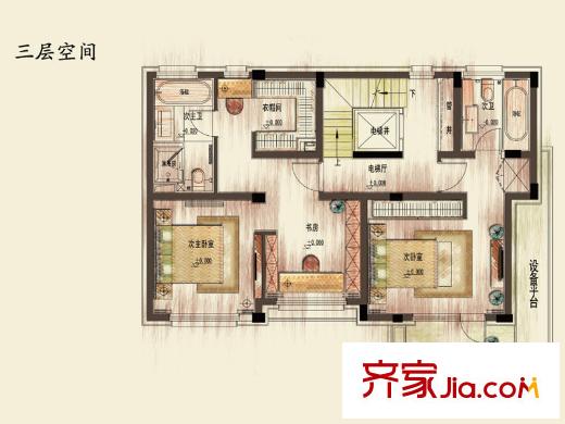 朗詩美麗洲雙拼別墅三層戶型圖 3室2衛(wèi)