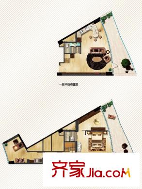 金沙湖1號F戶型圖61方 2室2廳2衛(wèi)1廚