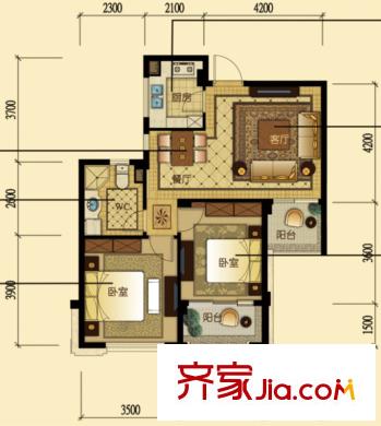 中順上尚庭76方F8戶型 2室2廳1衛(wèi)1廚