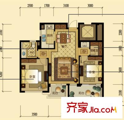 中順上尚庭87方F2戶型 2室2廳1衛(wèi)1廚
