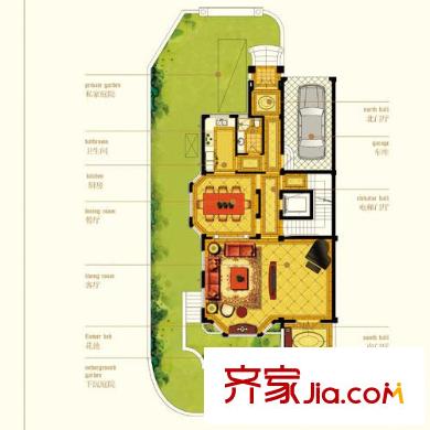 西溪海一期排屋M戶型1樓空間 6室2廳6衛(wèi)1廚