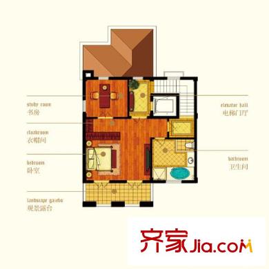 西溪海一期排屋M戶型3樓空間 6室2廳6衛(wèi)1廚