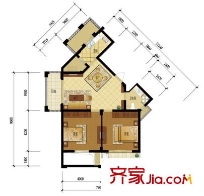 仁合銀庭3#西邊套 94.69方 2室1廳1衛(wèi)1廚