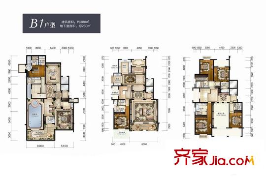 大華西溪風(fēng)情澄宮B1戶型 3室5廳4衛(wèi)1廚