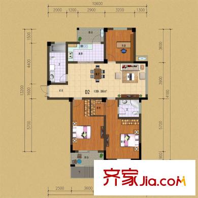遠(yuǎn)邦嘉裕天城d2戶型 3室2廳2衛(wèi)1廚