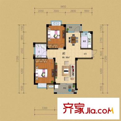 遠(yuǎn)邦嘉裕天城a1戶型 2室2廳1衛(wèi)1廚