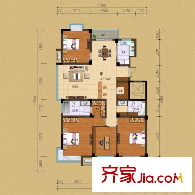 遠(yuǎn)邦嘉裕天城h1戶型 4室2廳2衛(wèi)1廚