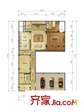 綠城藍(lán)庭伍重院B戶型負(fù)一樓 1室2廳