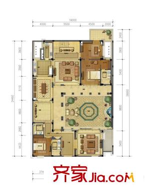 綠城藍(lán)庭伍重院B戶型一樓 3室2廳2衛(wèi)