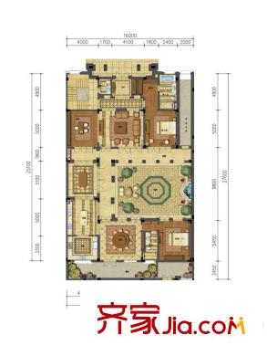 綠城藍(lán)庭伍重院A戶型一樓 3室2廳3衛(wèi)