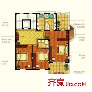 西溪海一期排屋a戶型2樓空間 6室3廳6衛(wèi)1廚