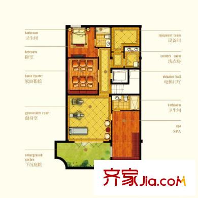 西溪海一期排屋M戶型地下空間 6室2廳6衛(wèi)1廚