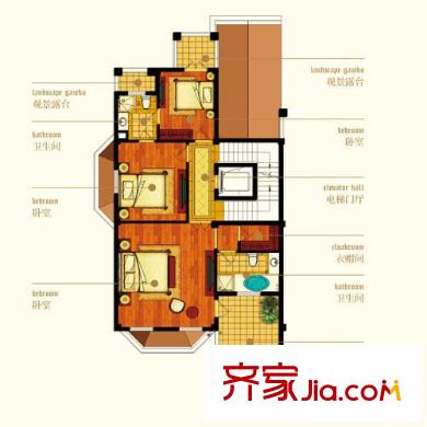 西溪海一期排屋M戶型二樓空間 6室2廳6衛(wèi)1廚