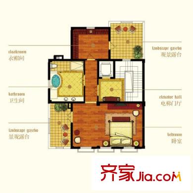 西溪海一期排屋b1戶型3樓空間 7室2廳5衛(wèi)1廚