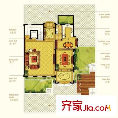 西溪海一期排屋a戶型1樓空間 6室3廳6衛(wèi)1廚