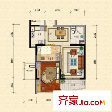 萬和國(guó)際2號(hào)樓B戶型 2室2廳1衛(wèi)1廚